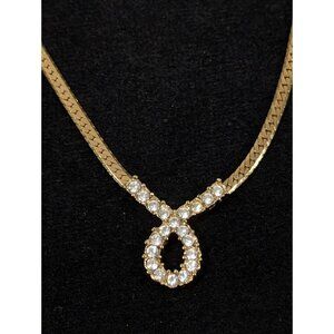 Vintage Avon Plaza Collection Clear Rhinestone Infinity Herringbone Necklace 19"